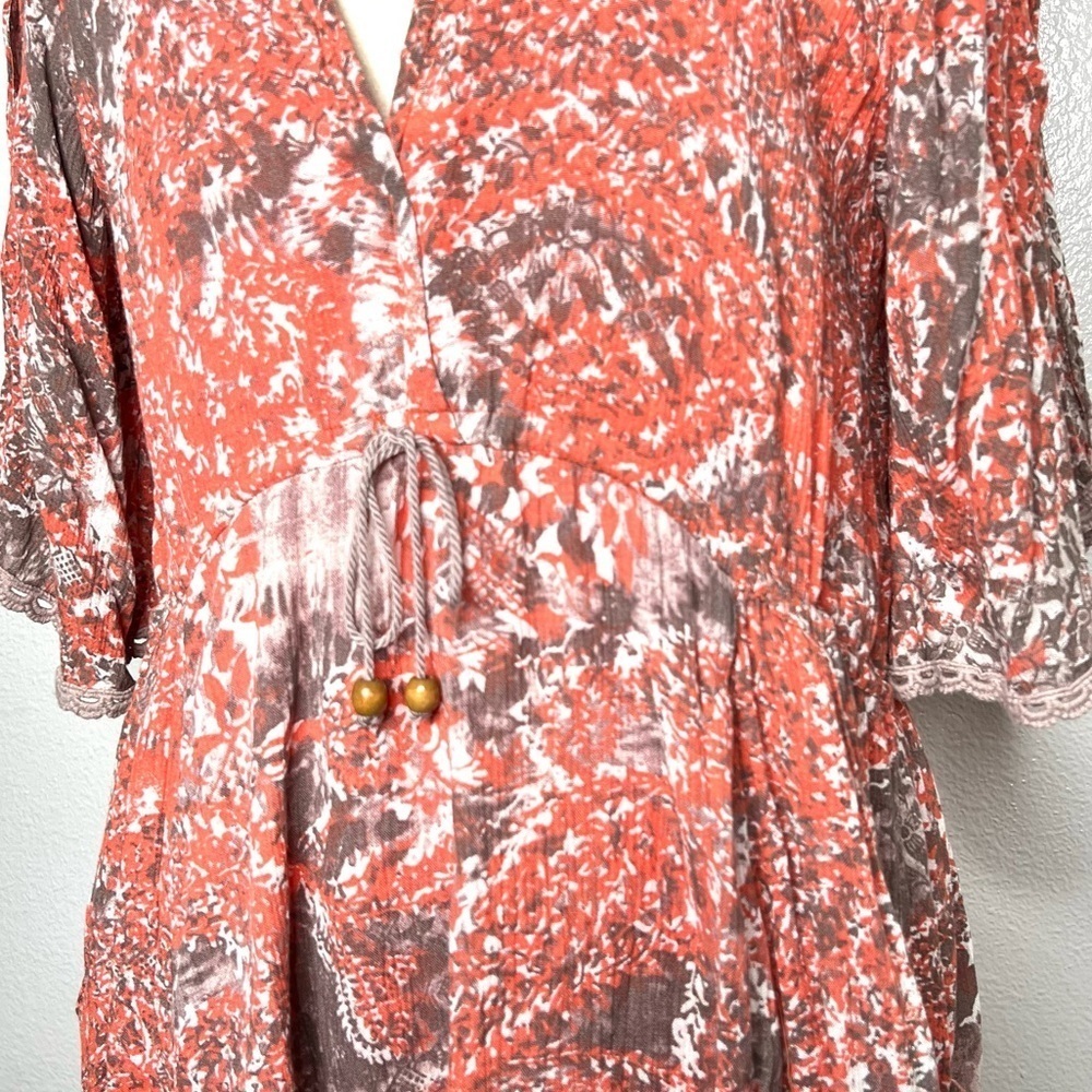 FREE PEOPLE Love Birds Mini Dress Paisley Cold Shoulder Orange Boho Size Medium - Picture 6 of 16